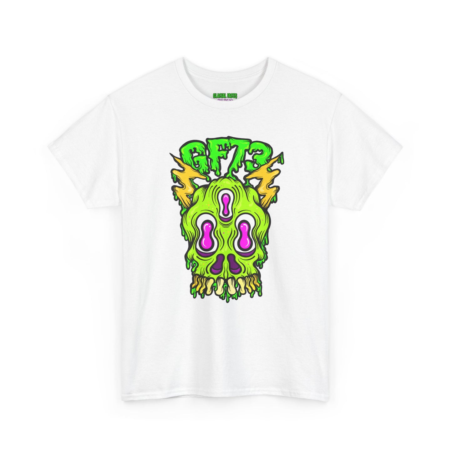 Glacial Faces Unisex Heavy Cotton Tee - Electric Snot Skull