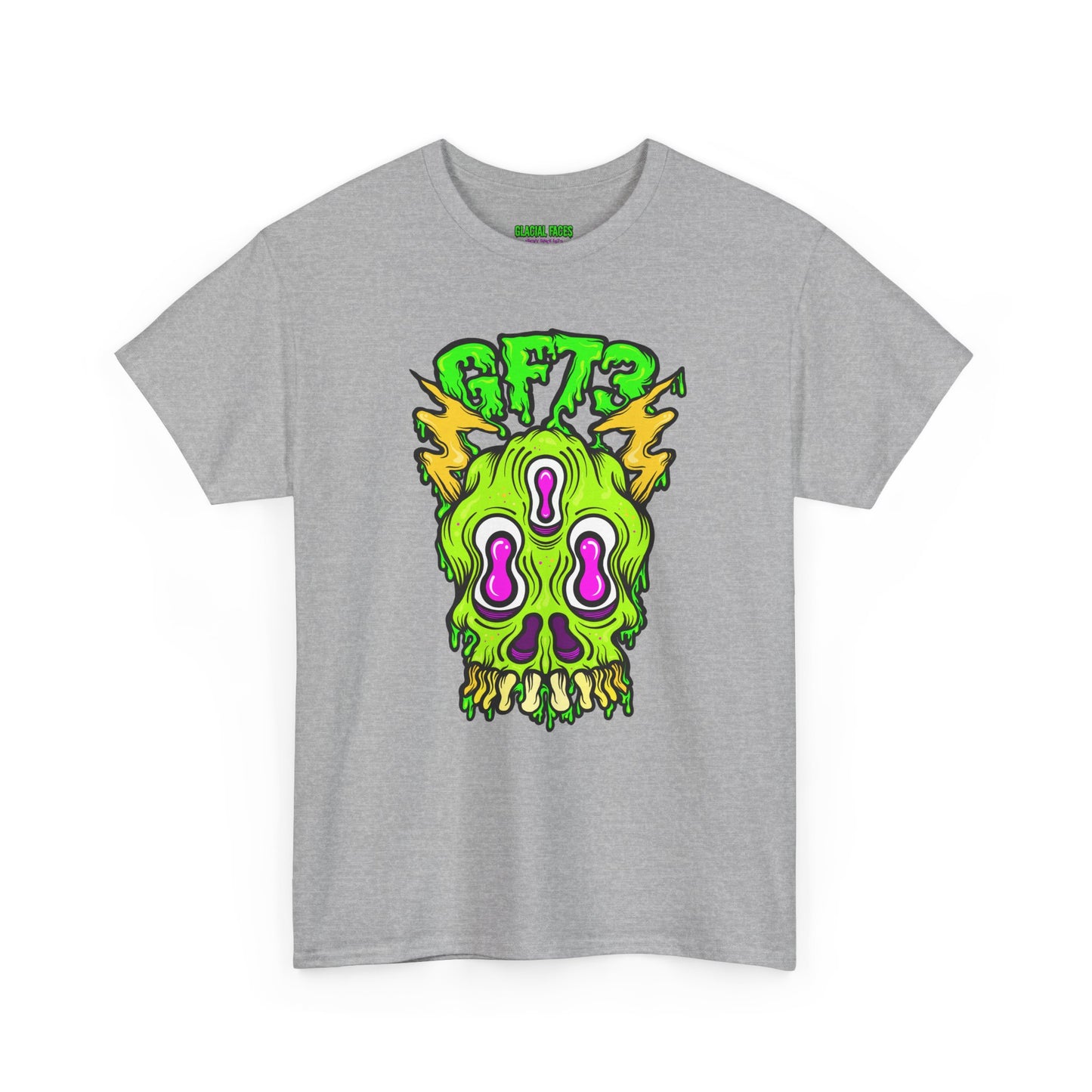 Glacial Faces Unisex Heavy Cotton Tee - Electric Snot Skull