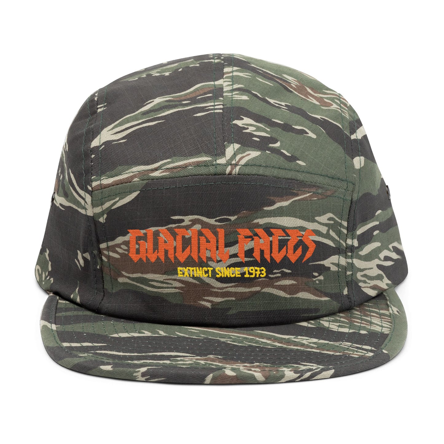Embroidered 5 Panel Cap - Glacial Faces, Extinct Since 1973