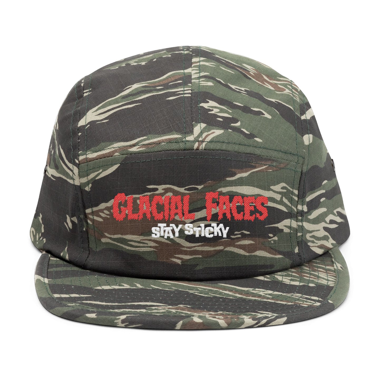 Glacial Faces Embroidered 5 Panel Cap - Stay Sticky Outdoor Hat