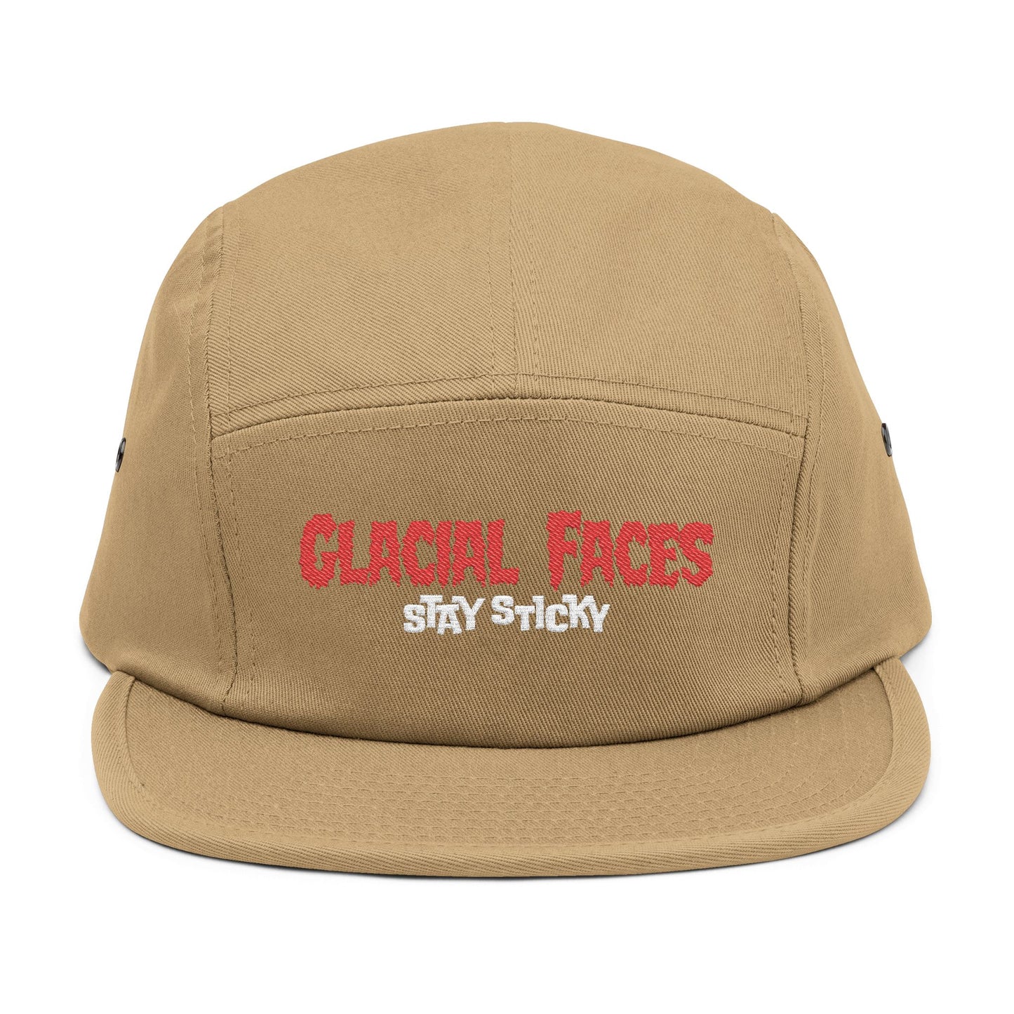 Glacial Faces Embroidered 5 Panel Cap - Stay Sticky Outdoor Hat