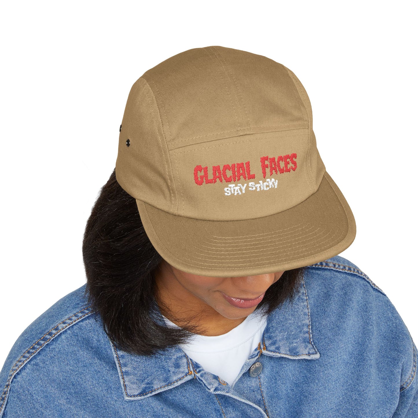 Glacial Faces Embroidered 5 Panel Cap - Stay Sticky Outdoor Hat