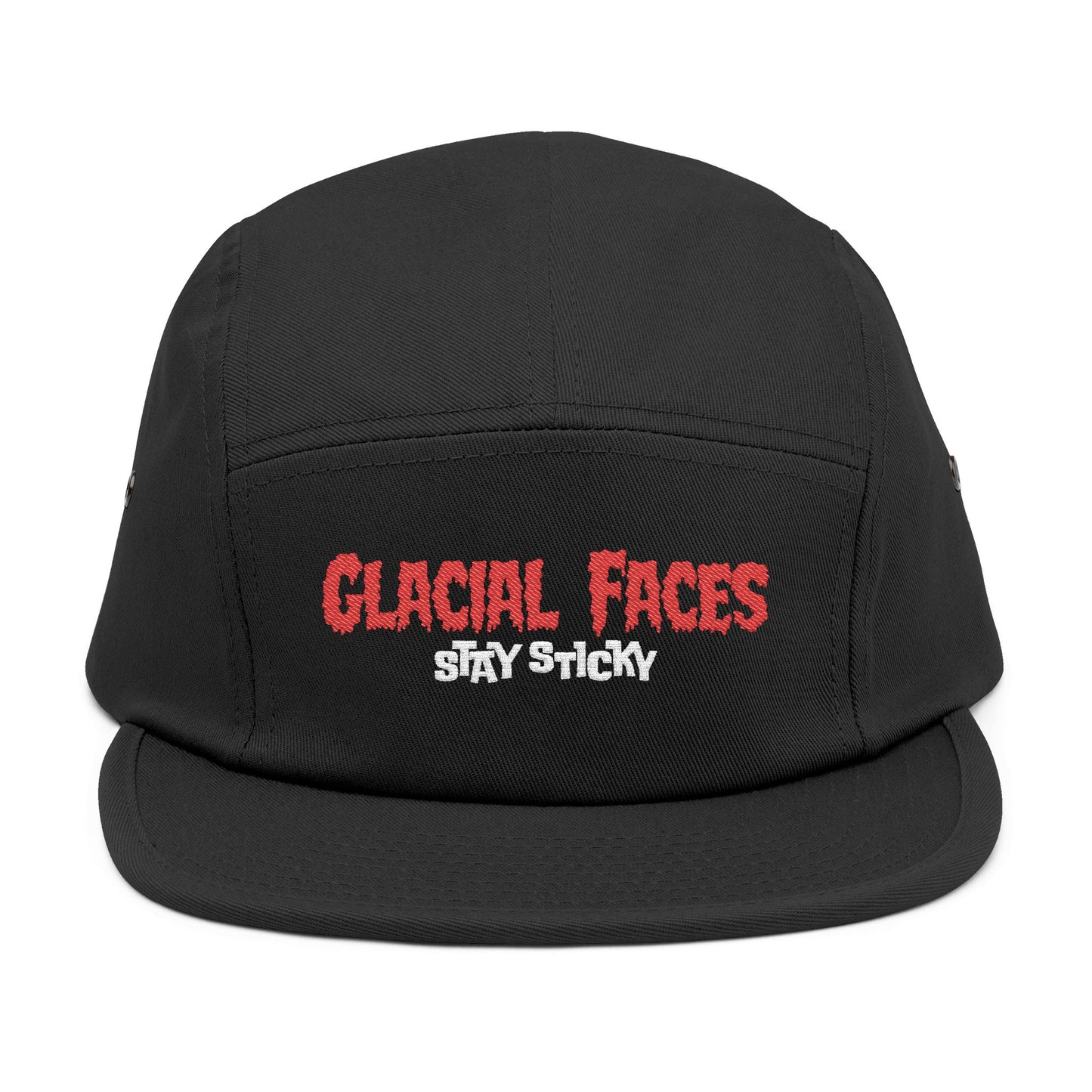 Glacial Faces Embroidered 5 Panel Cap - Stay Sticky Outdoor Hat